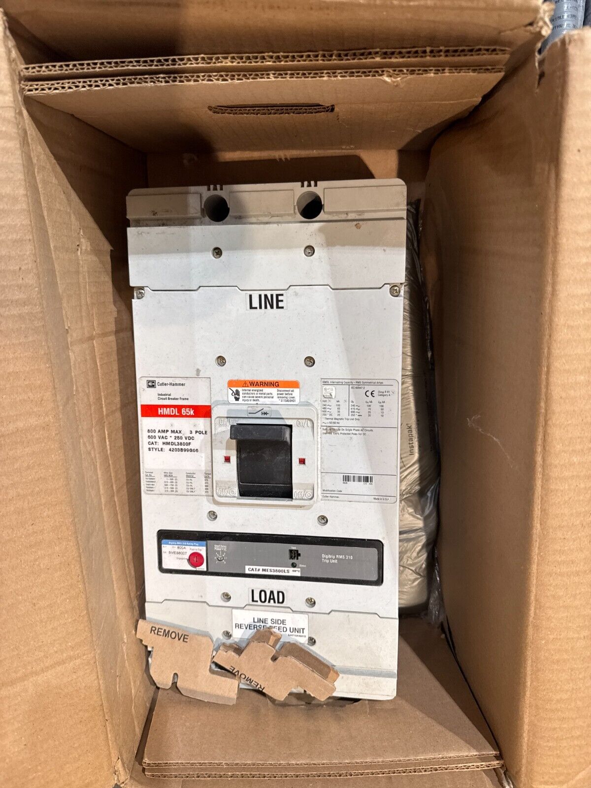 Cutler-Hammer HDML3800F Circuit Breaker 3 Pole 800A 1000kAIC @ 240 VAC 50/60Hz