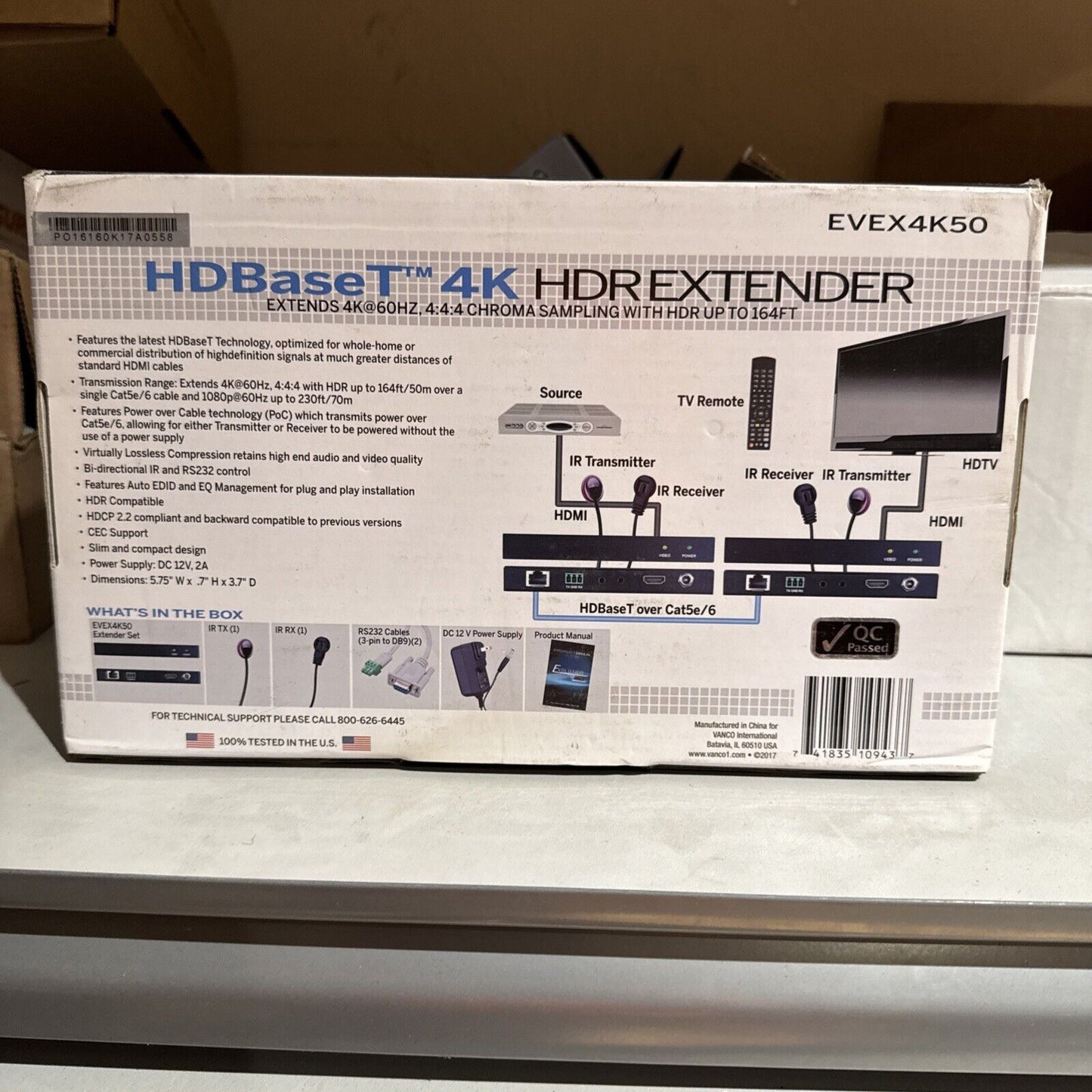 Vanco EVEX4K50 Evolution HDBaseT 4K HDR Extender w/ POC HDMI VIDEO BALUN