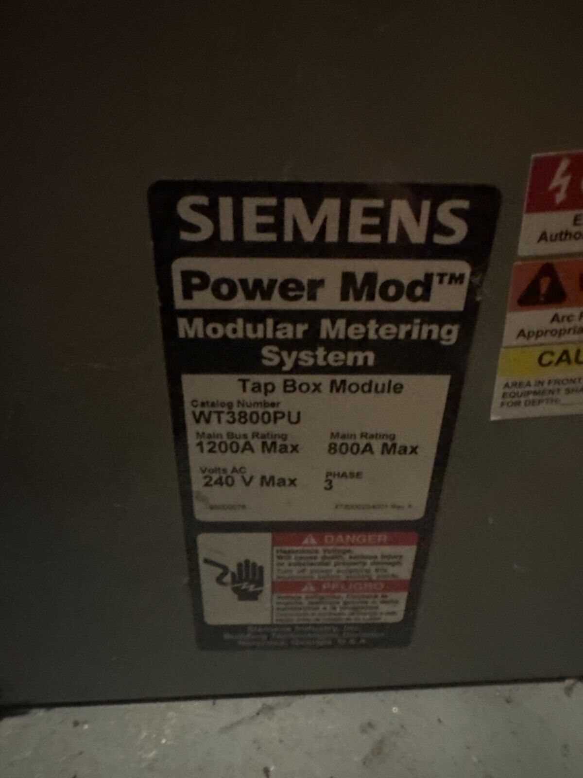 Siemens WT3800PU PowerMod Main Service Enterance 240 VAC 800A 3PH Tyle 3 R