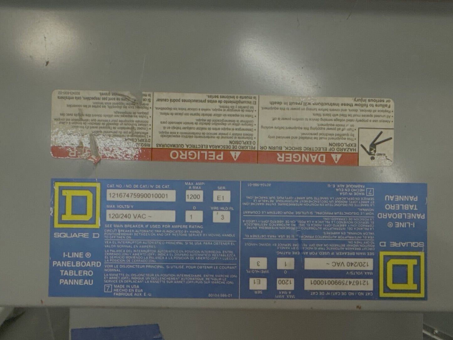 Square D HCP508612N I-Line Panelboard 1200A 120/240 VAC 3 Wire