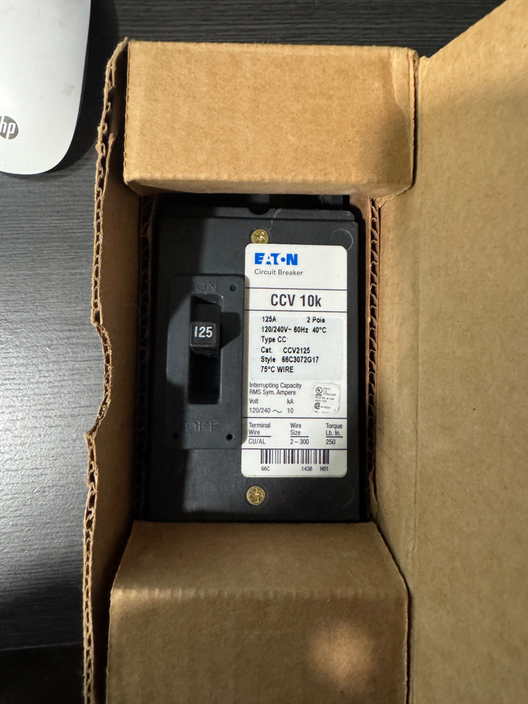 EATON CCV2125 Main Circuit Breaker 125 AMP 2 POLE CCV 10k No Lugs