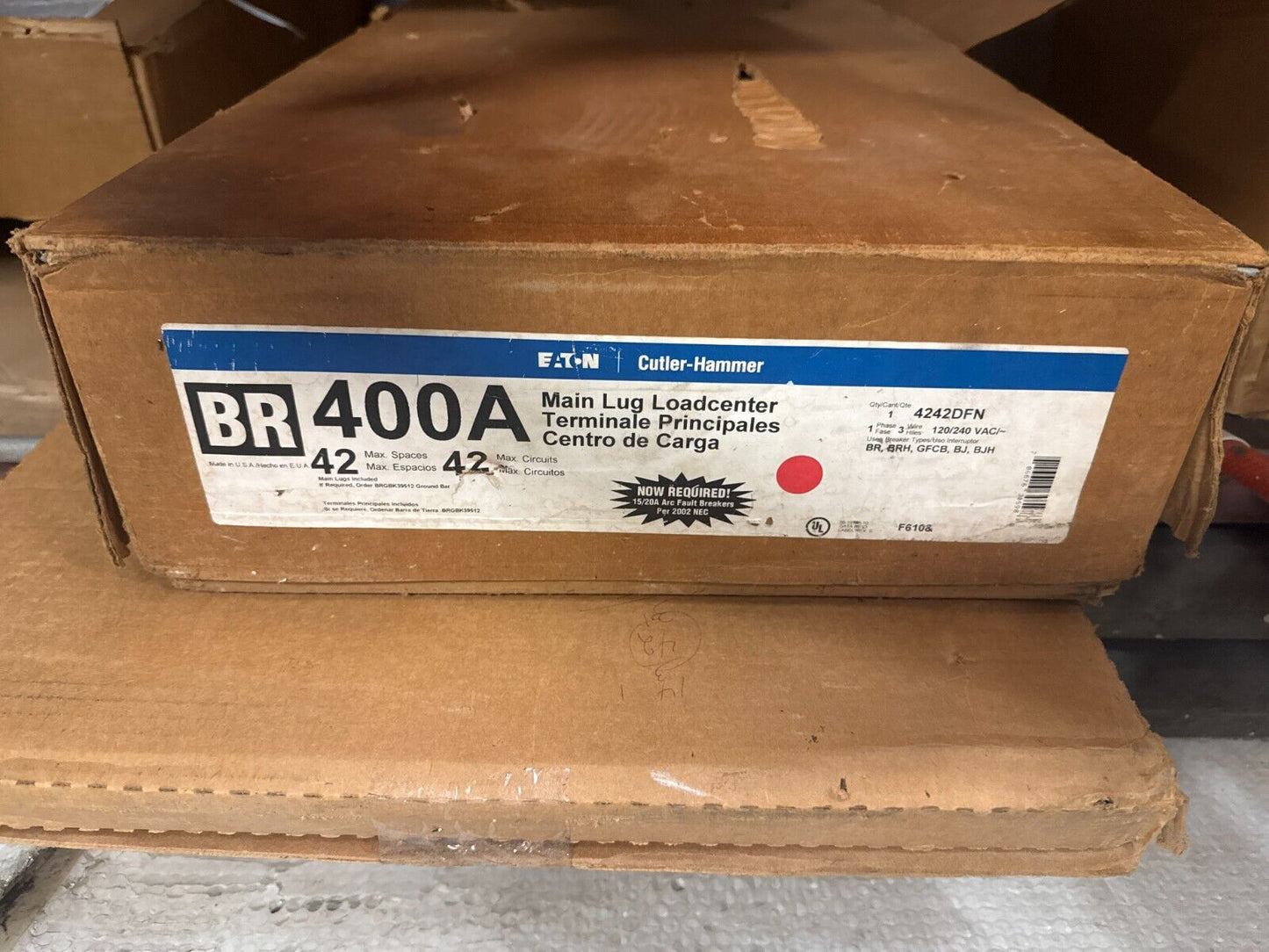Cutler-Hammer 4242DFN Main Lug Loadcenter 400A 120/240 VAC 42 Space 42 Circuit