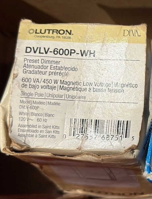 Lutron DVLV-600P-WH Diva Preset Dimmer 600 VA/450W Single Pole