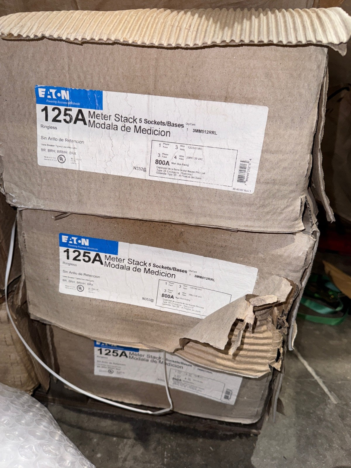 Eaton 3MM512RRL 125 Amp 3-Phase 4-Wire 5-Socket Aluminum Ringless Meter Stack