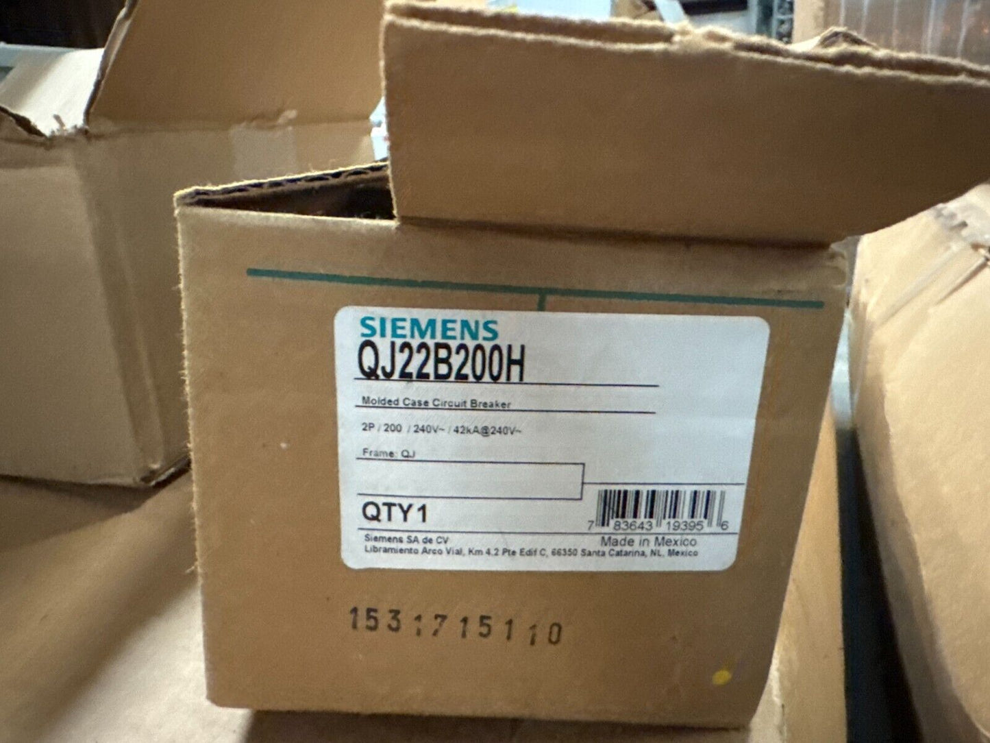 Siemens QJ22B200H Circuit Breaker 200 AMP 240 VAC 2 Pole 1 Phase