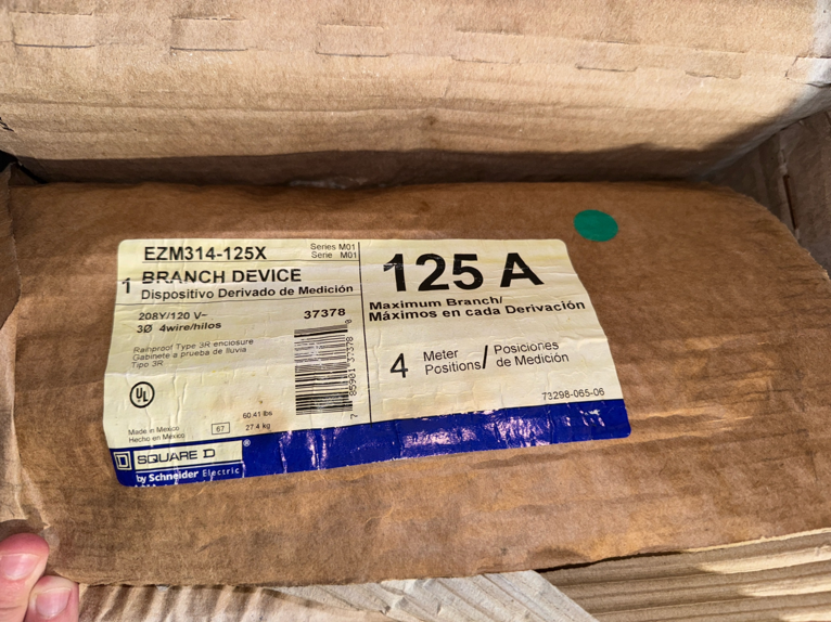 Square D EZM314125X 3 PH in 1 PH out 1200A 4-Gang 125A Meter Stack EZM314-125X