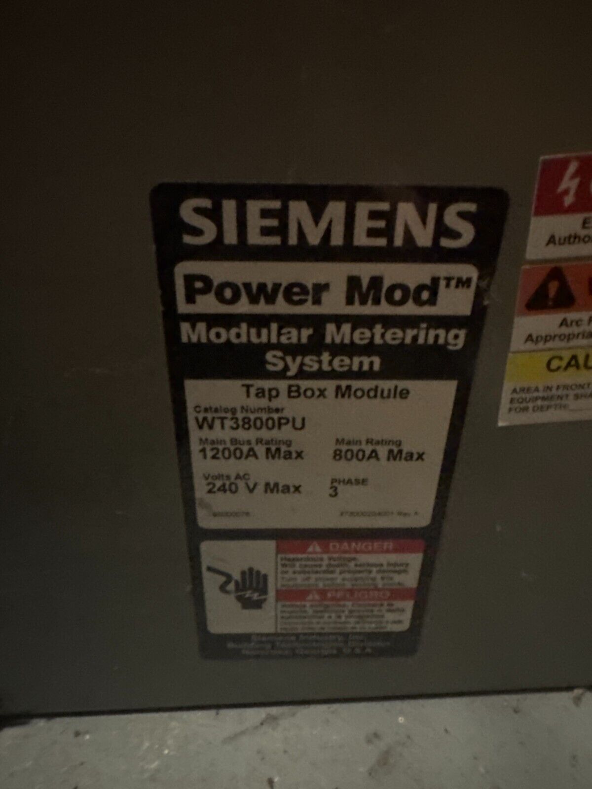 Siemens WT3800PU PowerMod Main Service Enterance 240 VAC 800A 3PH Tyle 3 R 