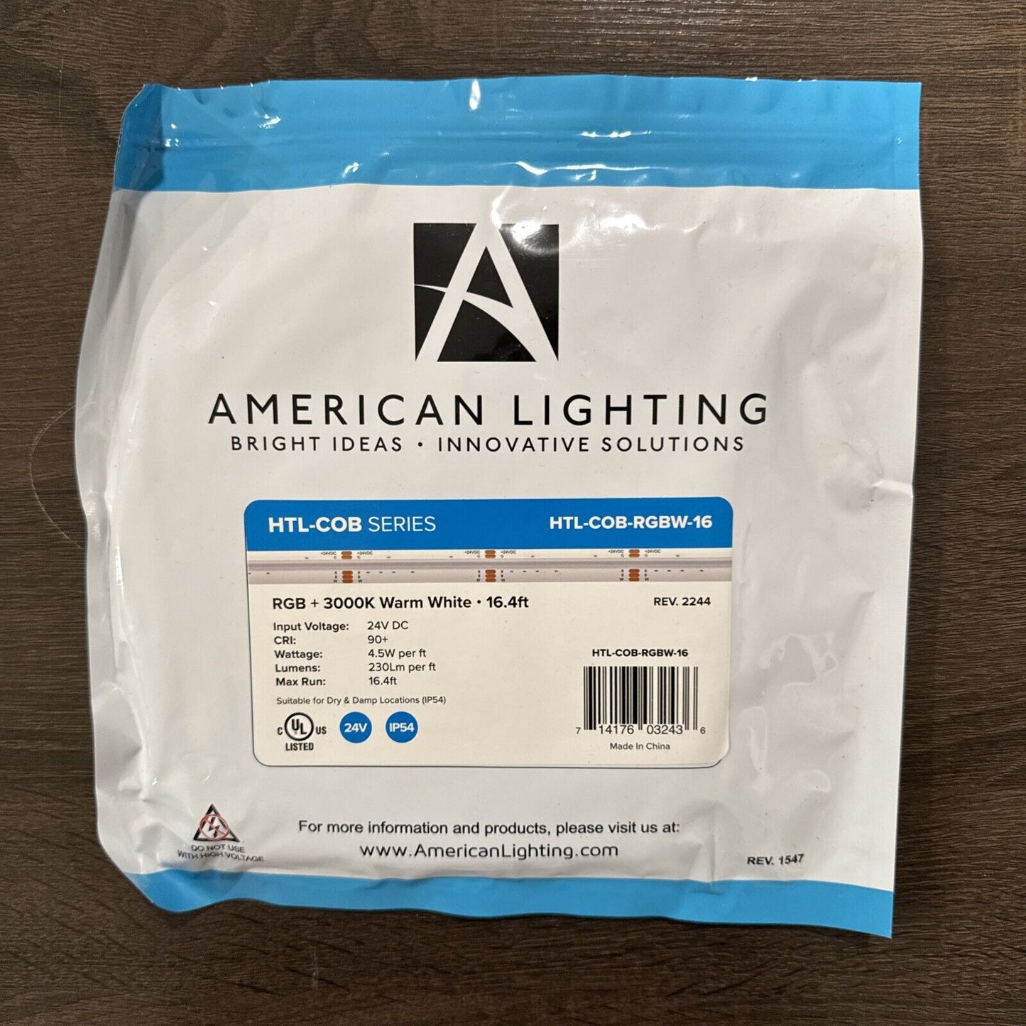 American Lighting HTL-COB-RGBW-16 RGB+3000K Warm White 16.4ft Tape Light