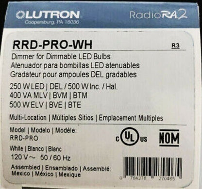 Lutron Radio Ra2 Pro Dimmer Wall Switch - Snow White (RRD-PRO-SW)