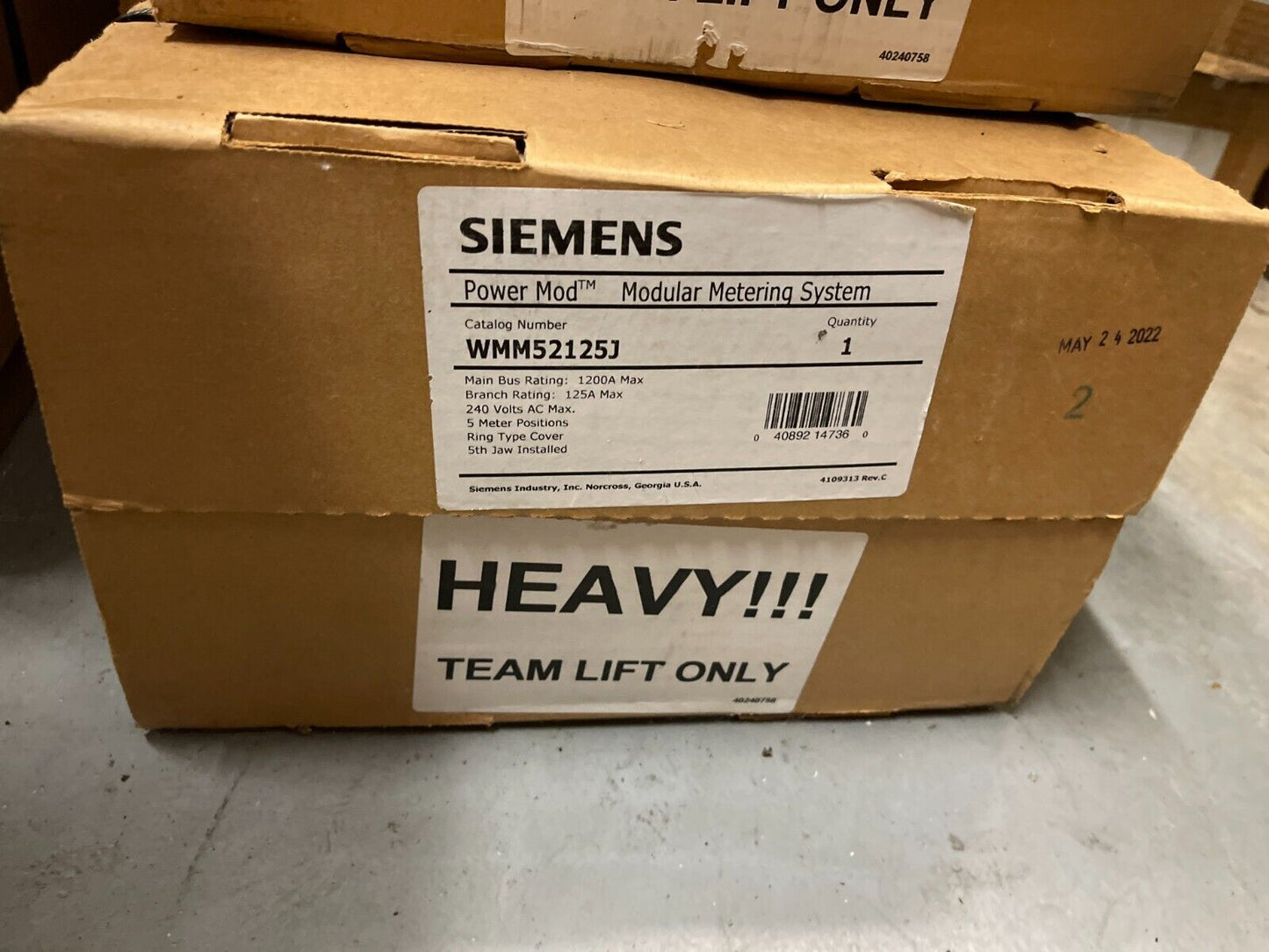 Siemens WMM52125J Meter Stack 3-Phase 4-Wire 125A max tenant breaker 5 Positions