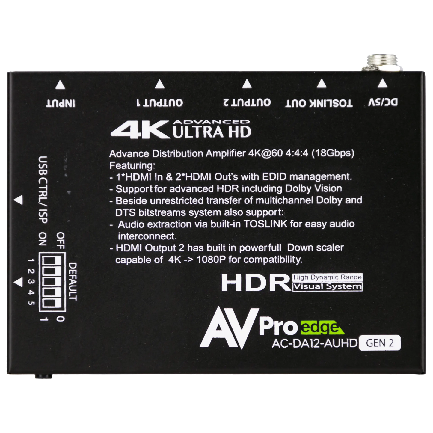 AVPro Edge AC-DA12-AUHD-GEN2 18Gbps 1x2 HDMI Distribution Amplifier