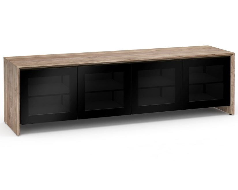 Salamander Designs Chameleon Collection Barcelona 247 Quad-Width AV Cabinet - Natural Walnut / Black Glass