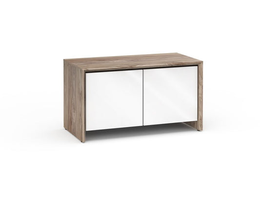 Salamander Designs Chameleon Collection Barcelona 221 Twin-Width AV Cabinet - Natural Walnut / Gloss White