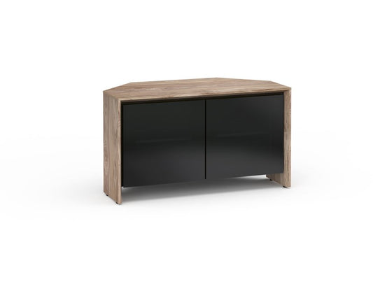 Salamander Designs Chameleon Collection Barcelona 221 CR Twin-Width Corner Cabinet - Natural Walnut / Black Glass