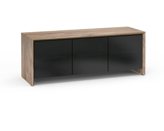 Salamander Designs Chameleon Collection Barcelona 237 Triple-Width AV Cabinet - Natural Walnut / Black Glass