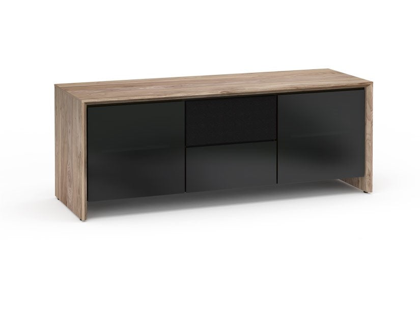 Salamander Designs Chameleon Collection Barcelona 236 Triple-Width Speaker Integrated Cabinet - Natural Walnut / Black Glass